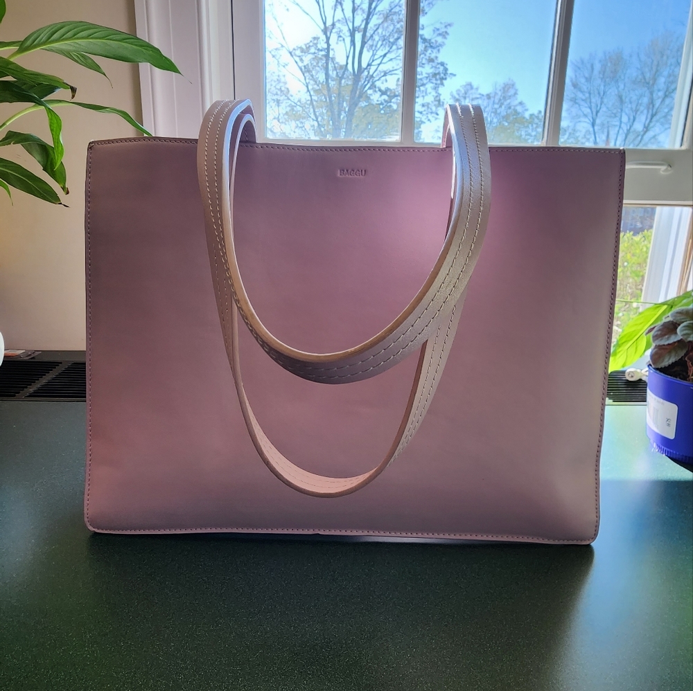 Baggu Large Leather Retail Tote in Pale Orchid